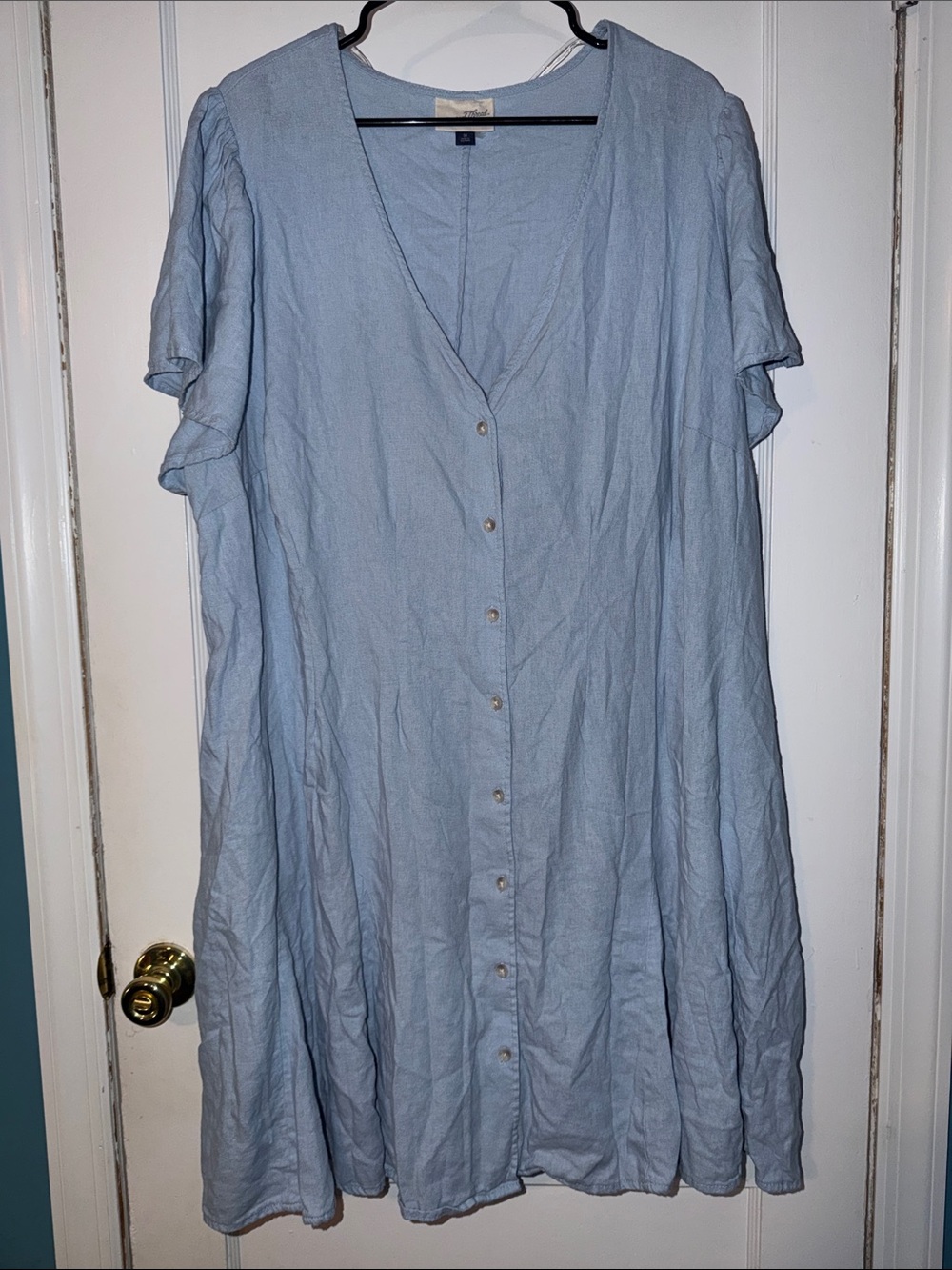Universal Thread Light Blue Button-Front Tunic with Flutter Sleeves